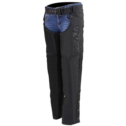 Milwaukee Leather SH1182 Chaparreras de Moto de Tela Negras para Mujer con Bordado Tribal - 5X-Large