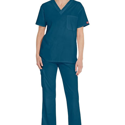 Dickies Men's Big & Tall V-Neck Scrub Double Chest Pocket Top Medical Shirt, Caribbean Blue, 3XL