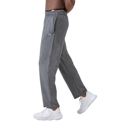 Champion Men's, Powerblend, Fleece Open-Bottom Sweatpants (Reg. Or Big & Tall) Pants, Granite Heather C Patch Logo, Medium