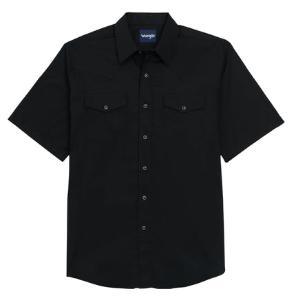 Camisa de manga corta con botones a presión y dos bolsillos básicos deportiva Western Wrangler para hombre, negra, talla XL alta
