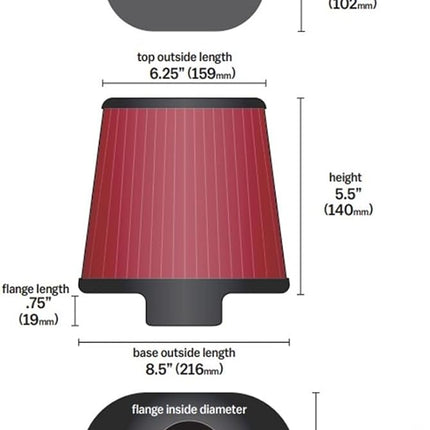 K&N Universal Clamp-On Air Filter: High Performance, Premium, Washable, Replacement Filter: Flange Diameter: 3.5 In, Filter Height: 5.5 In, Flange Length: 0.75 In, Shape: Oval Tapered, RU-5040