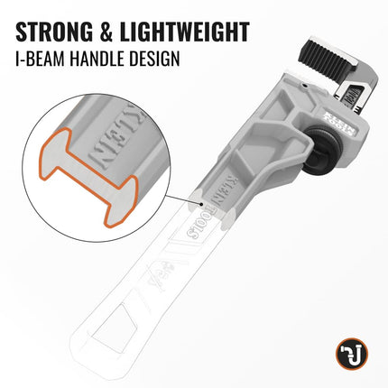 KLEIN TOOLS 68224 14-Inch Cast Aluminum Pipe Wrench, Heavy Duty Adjustable Plumbing Wrench with I-Beam Handle, 2-Inch Jaw Capacity