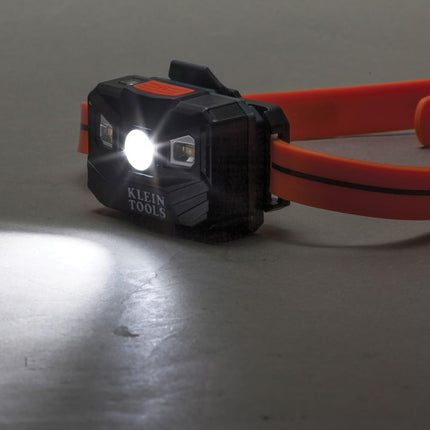 Lampe frontale à LED rechargeable à arrêt automatique Klein Tools 56064, bracelet en silicone, 400 lumens, autonomie toute la journée, pour le travail, la course, la randonnée en extérieur, le camping