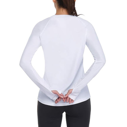 HISKYWIN Women's UPF 50+ Sun Protection Long Sleeve Outdoor Sports T-Shirt Athletic Top HF103-White-S