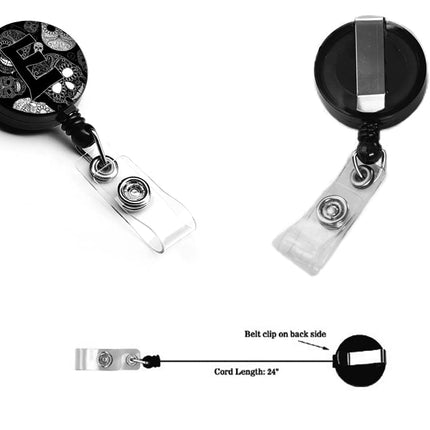 Caroline's Treasures Letter E Day of The Dead Skulls Black Retractable Badge Reel, Multicolor (CJ2008-EBR)
