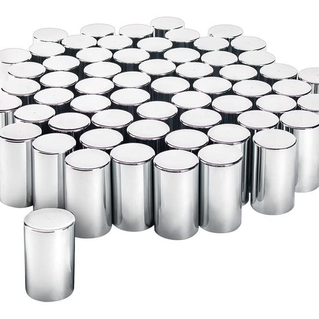 United Pacific 33mm x 3-1/2" Chrome Plastic Cylinder Nut Cover - Thread-On (60/Pack) Truck Semi