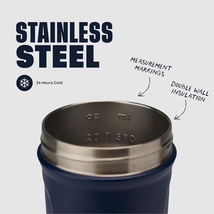 Vaso mezclador BlenderBottle Strada, botella de agua de acero inoxidable con aislamiento y batidor de varillas, 700 ml, azul marino