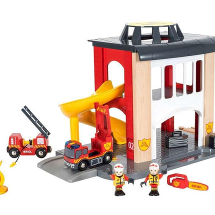 BRIO World Fire & Rescue - Central Fire Station for Kids Age 3 Years Up - Wooden Railway Train Accessories and Add Ons