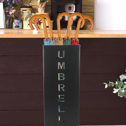 Metal Umbrella Stand, 16.5x6.3x6.3inch Square Free Standing Umbrella Rack Decorative Umbrella Holder Bin Multipurpose Walking Sticks Holder for Umbrella Cane Entryway Home Office(black)