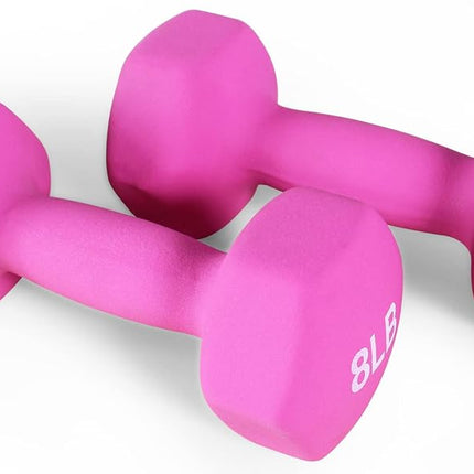 Fitvids Neoprene Dumbbell Hand Weights, Anti-Slip, Anti-roll, Hex Shape Colorful, 8-Pound, Pair