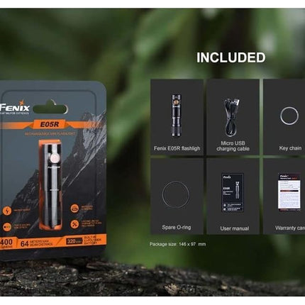 Fenix E05R Black Rechargeable Mini Keychain LED Torch
