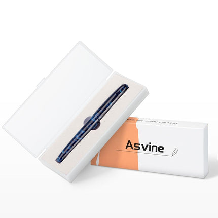 Asvine C80 Fountain Pen #8 Stub 1.1mm Nib Large Handcraft Calligraphy Art Drawing Pen with Converter Pen Case Collection Set (Galaxy Blue)