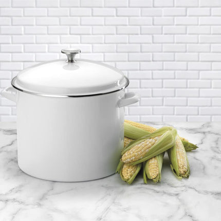 Cuisinart EOS166-30W Enamel Stockpot with Cover, 16-Quart, White