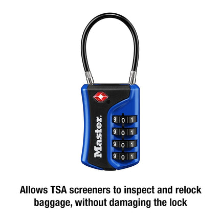 Master Lock 4697D Set Your Own Numeric Combination TSA Accepted Luggage Lock, with Flexible Shackle, 1-3/8" Wide Body, 1/8" Diameter Shackle, Assorted Color