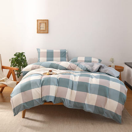 NSNLGSGC Buffalo Plaid Duvet Cover Set Greyish Blue Twin Bedding Set Simple Square Geometric Pattern Plaid Bedding Set Microfiber Duvet Cover Set Modern and