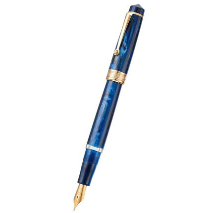 Asvine P20 Galaxy Blue Resin Iridium Extra Fine Nib Plunger Fountain Pen Gold Trim Smooth Scribe Collection with Case Set
