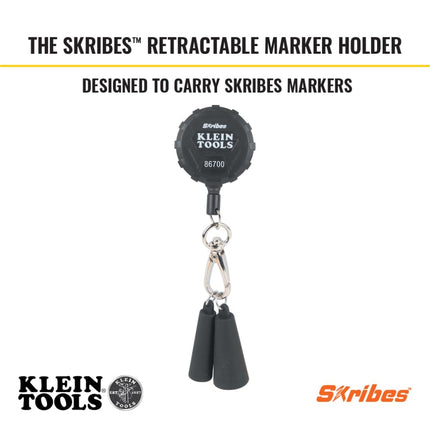 Klein Tools 86700 Retractable Marker Holder with 4-Foot Cord, For use with Skribes Paint, Ultra-Fine, Fine, and Chisel Tip Permanent Markers