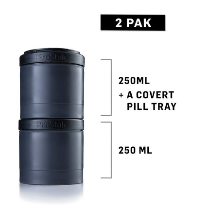 BlenderBottle ProStak Expansion 2 Pak (2x 250ml)| Twist n' Lock Storage Jars with Pill Tray | black