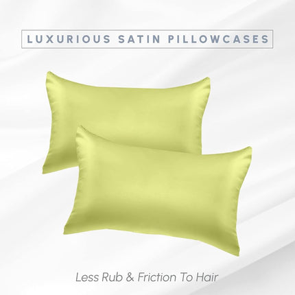 Elegant Comfort 2-PACK Pistachio Green Viscose Satin Pillowcase Set with Hidden Zipper closure, Silky Smooth for Hair and Skin Care-Beautiful Gift Box-2-Piece Satin Pillowcases, Standard/Queen