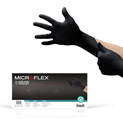 Microflex MK296L Midknight Black Nitrile Powder Free Gloves Large