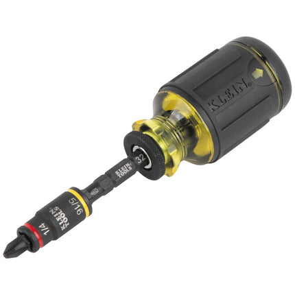 Klein Tools 32308F Impact Driver Set, 10-in-1 Stubby Driver Set, Hex Flip Socket, 7 Bits, 1/4-Inch Deep Bit Holding Feature, 10-Piece