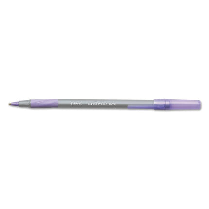 BIC Round Stic Grip Xtra Comfort Ballpoint Pen, Medium Point (1.2mm), Purple Ink - GSMG11PE (Pack of 12)