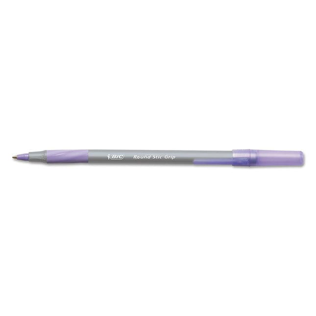 BIC Round Stic Grip Xtra Comfort Ballpoint Pen, Medium Point (1.2mm), Purple Ink - GSMG11PE (Pack of 12)
