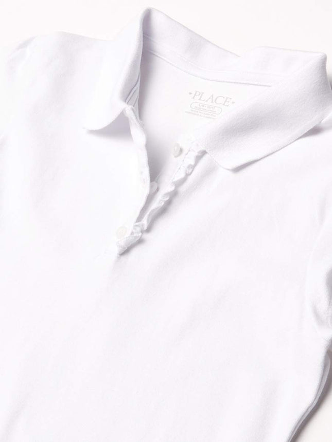 The Children's Place Big Girl's Short Sleeve Plus Ruffle Placket Polo Shirt, white, XL(14P)