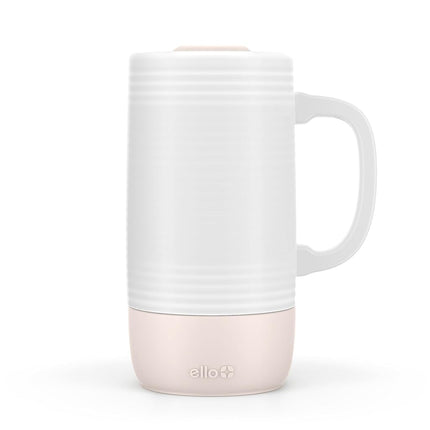 Ello Jane Mug de voyage en céramique de 530 ml avec poignée, couvercle coulissant anti-éclaboussures et sous-verre intégré, parfait pour le café et le thé, sans BPA, passe au lave-vaisselle, cadeau pour lui, elle, fête des mères, anniversaire, Sandbar