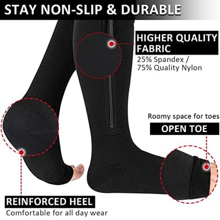 Ailaka Medical Compression Socks with Zipper for Women Men, 15-20 mmHg
