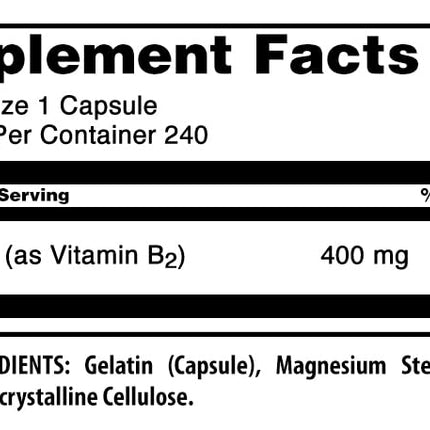 Amazing Formulas Riboflavin Dietary Supplement - 400 Milligrams - Promotes Healthier Blood - Helps Maintain Nervous System. (240 Capsules) (Non-GMO)