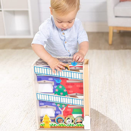 Melissa & Doug GO Tots Wooden House Tumble – 7-Piece Rolling & Stacking Playset with 6 Double-Sided Wooden Discs – Developmental Toy for Babies Age 12 Months Plus - FSC Certified