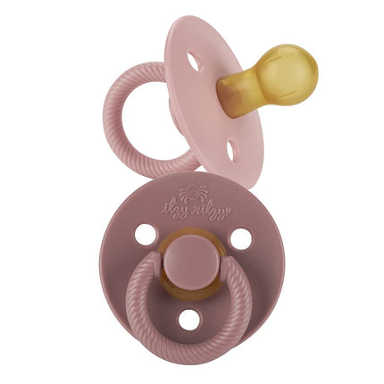 Chupetes de caucho natural Itzy Ritzy, juego de 2 - Chupetes de caucho natural para recién nacidos con tetina en forma de cereza y orificios de ventilación grandes para mayor seguridad; Juego de 2 en Blossom y Rosewood, edades de 0 a 6 meses