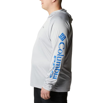 Columbia Mens Terminal Tackle Hoodie, Cool Grey/Vivid Blue Logo, S