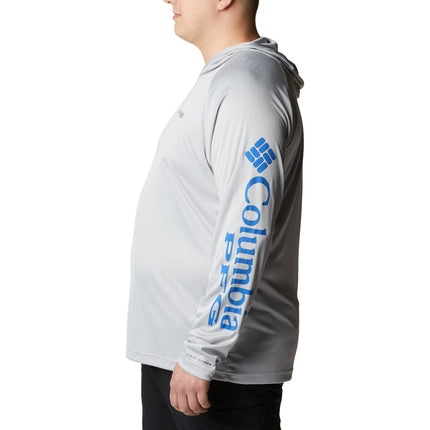 Columbia Mens Terminal Tackle Hoodie, Cool Grey/Vivid Blue Logo, S