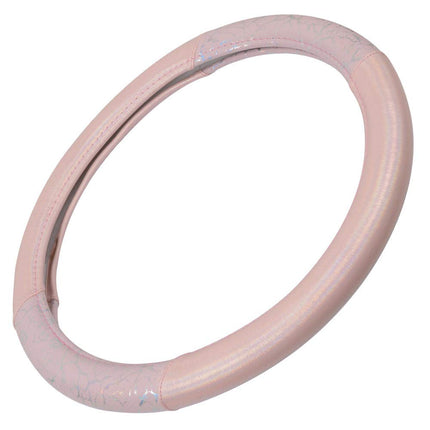 Funda para volante Carbella con brillo reluciente, acabado brillante, apta para volantes de 14.5 a 15 pulgadas, brillante con purpurina - Rosa Craquelado