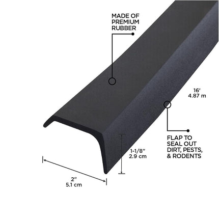 M-D Building Products 3749 Garage Door Bottom Rubber, 16 Feet, Black