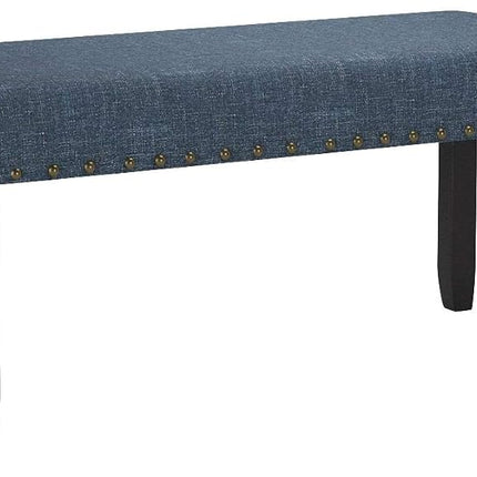 Banc de salle à manger en tissu Biony Roundhill Furniture avec garniture cloutée, bleu