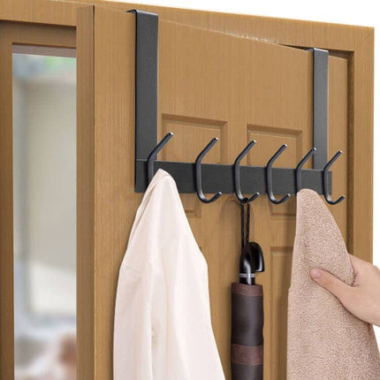 DOKU 2Pack Over The Door Hook, Heavy Duty Over Door Hanger Holder for Coat Robe Hat Clothe Towels Hanging, Bathroom Organizer Towel Rack 12 Hooks, Matte Black
