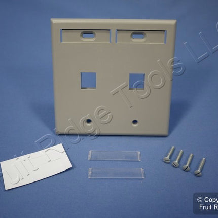 Leviton 42080-2GP 2-Port Dual Gang QuickPort Wallplate with ID Windows, Grey