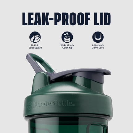 Bouteille shaker BlenderBottle Pro Series, idéale pour les shakes protéinés et les pre-workouts, 700 ml, verte