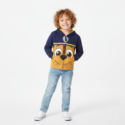 Sudadera con capucha con cremallera Paw Patrol de niño, diseño de cara grande, Chase azul marino, 2T