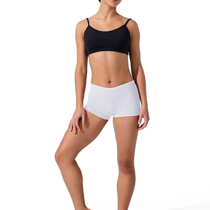 Capezio Boy Cut Low Rise Shorts, TB113 Mini Yoga Shorts for Women, Micro Short Activewear for Dance, Workouts, Gym, Exercise, Hot Pants, White, Large