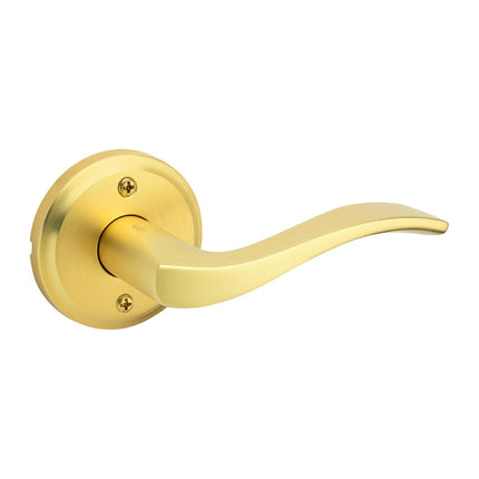 Kwikset Sedona Dummy Door Handle, Single Sided Lever for Closets, French Double Doors, and Pantry, Satin Brass Non-Turning Right Handed Interior Push/Pull Lever, with Microban Protection