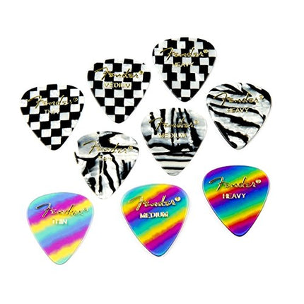 Fender 351 Shape Graphic Picks (12 Pack) for electric guitar, acoustic guitar, mandolin, and bass, 351 - Heavy, Multicolor (Zebra)