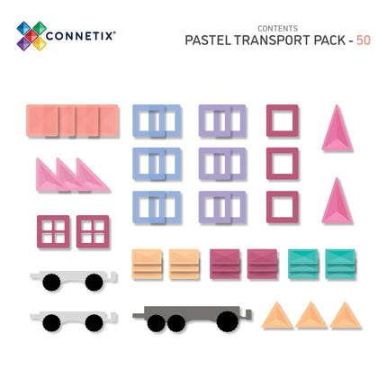 CONNETIX Magnetic Tiles Pastel Transport Pack, 50 Pieces