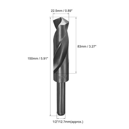 uxcell Reduced Shank Drill Bit 22.5mm Black Nitride Coated with 1/2 Inch Straight Shank, High Speed Steel HSS 9341 Twist Drill Bit for Stainless Steel Alloy Metal Plastic