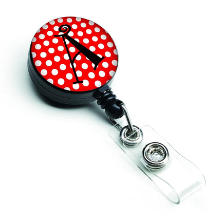 Caroline's Treasures Letter A Monogram, Red & Black Polka Dots Retractable Badge Reel, Multicolor (CJ1012-ABR)