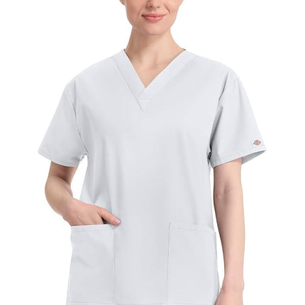 Dickies Women's EDS Signature Scrubs 86706 Missy Fit V-Neck Top Medical Shirt, White, XL