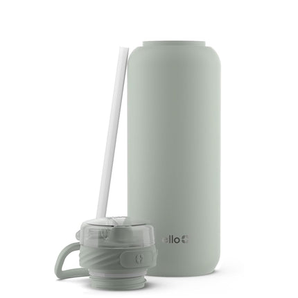 Bouteille d'eau en acier inoxydable Ello Cooper 946 ml avec paille et poignée de transport, double paroi et isolation sous vide, couvercle de verrouillage étanche avec bec en silicone souple, réutilisable, sans BPA, sauge